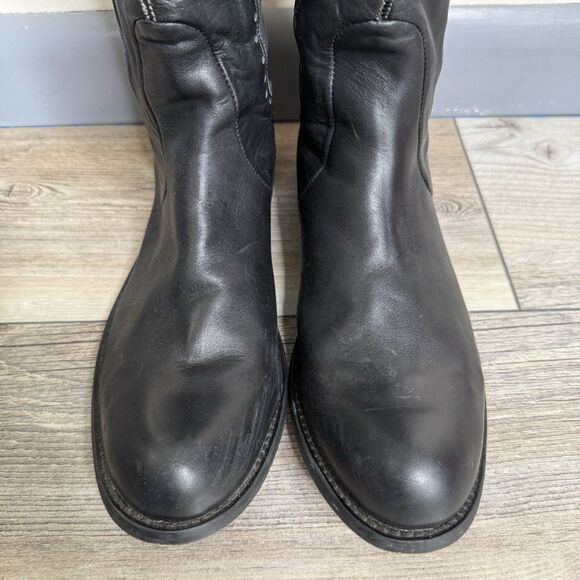 John Fluevog Black Leather Tall Pull-on Riding Boots Womens Size 12 Knee-High - Picture 5 of 12